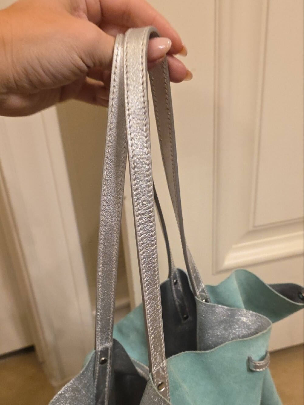 Tiffany & Co. Metallic Silver Tote with REVERSIBLE Tiffany Blue - Picture 12 of 13